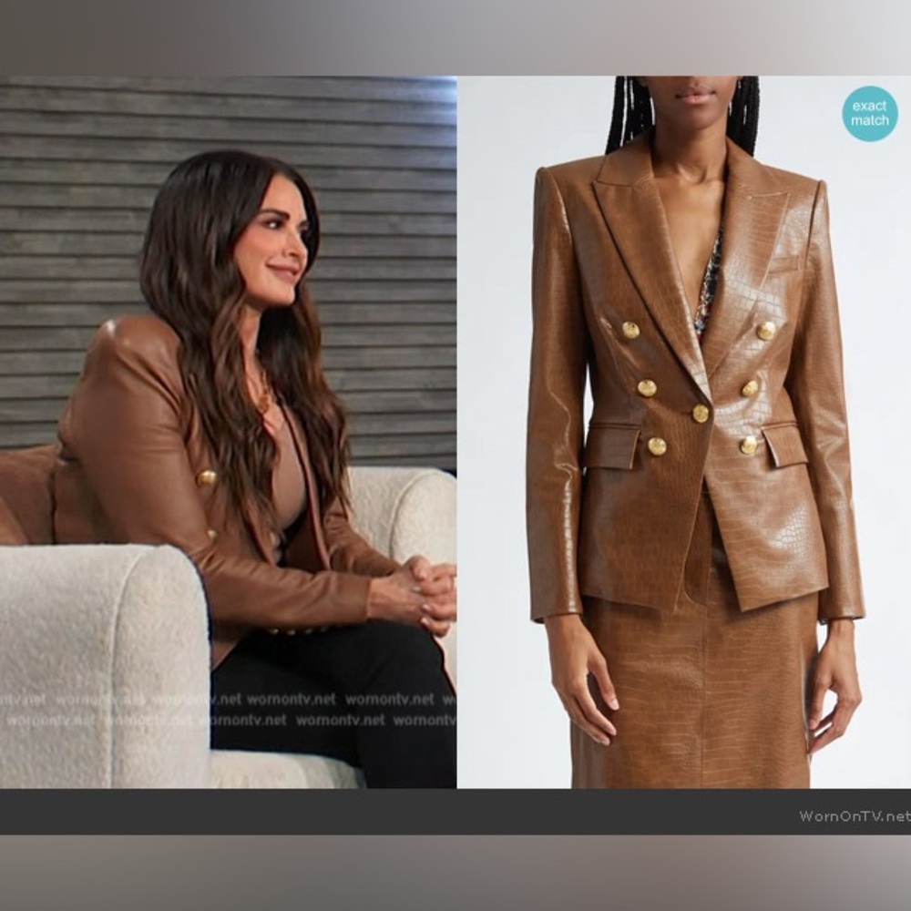 NWT Veronica Beard Lawrence Croc Embossed Faux Leather Dickey Jacket In Brown - Picture 5 of 13